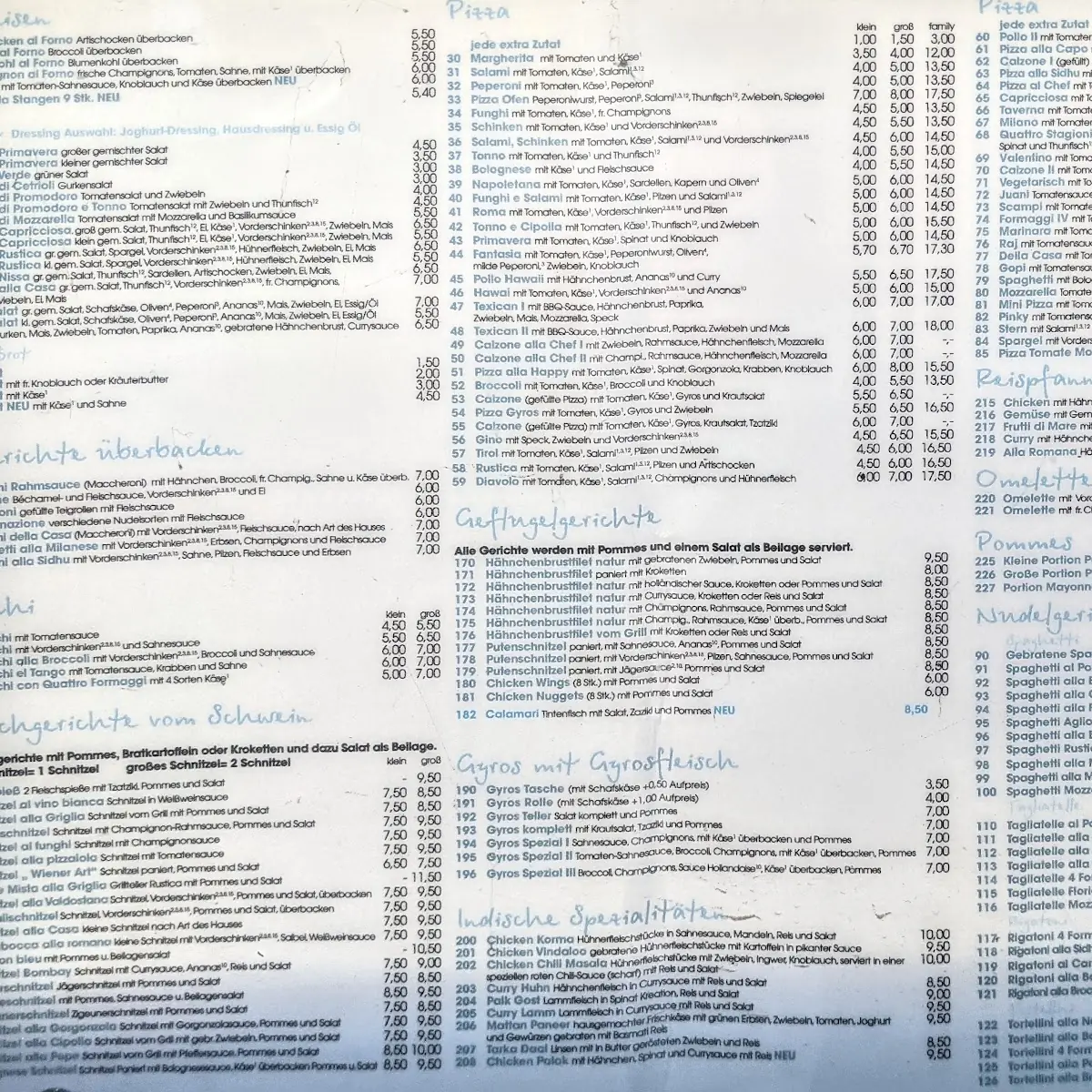 Speisekarte, Pizzeria Rustica