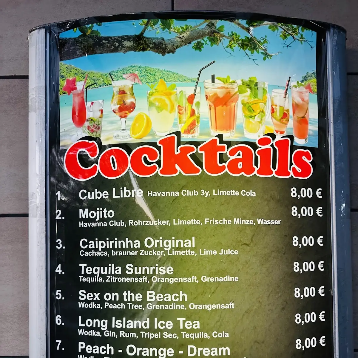 Speisekarte, Pizzeria