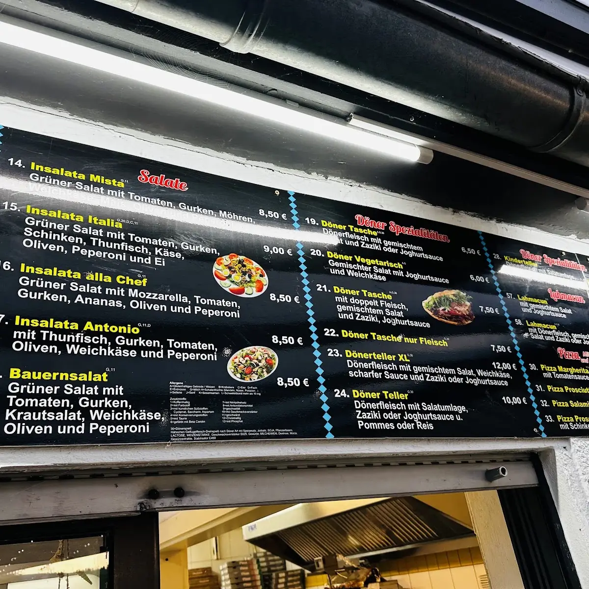 Speisekarte, Pizzeria