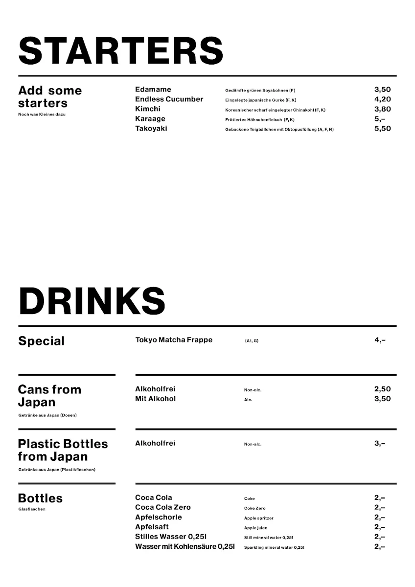 Speisekarte, URA-HARA Ramen Café Karlsruhe