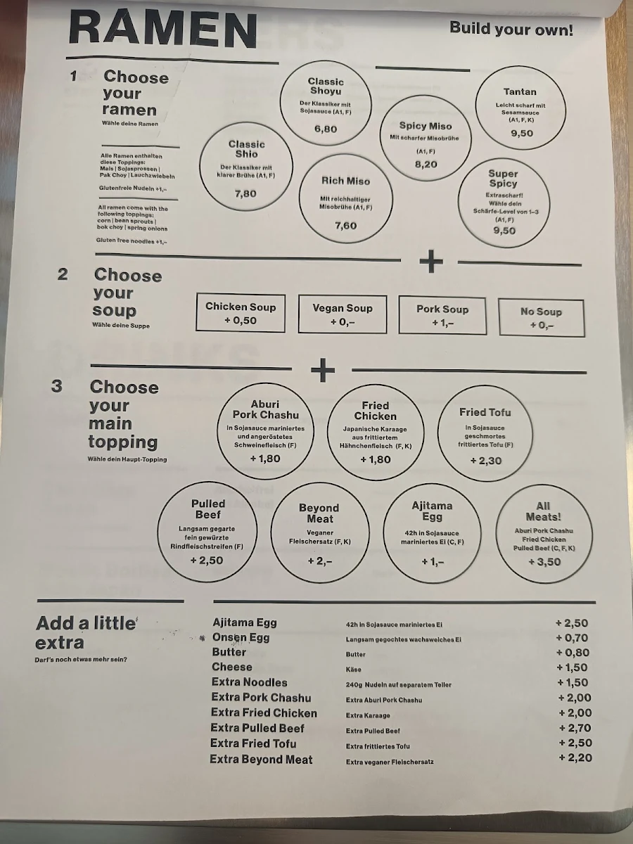 Speisekarte, URA-HARA Ramen Café Karlsruhe