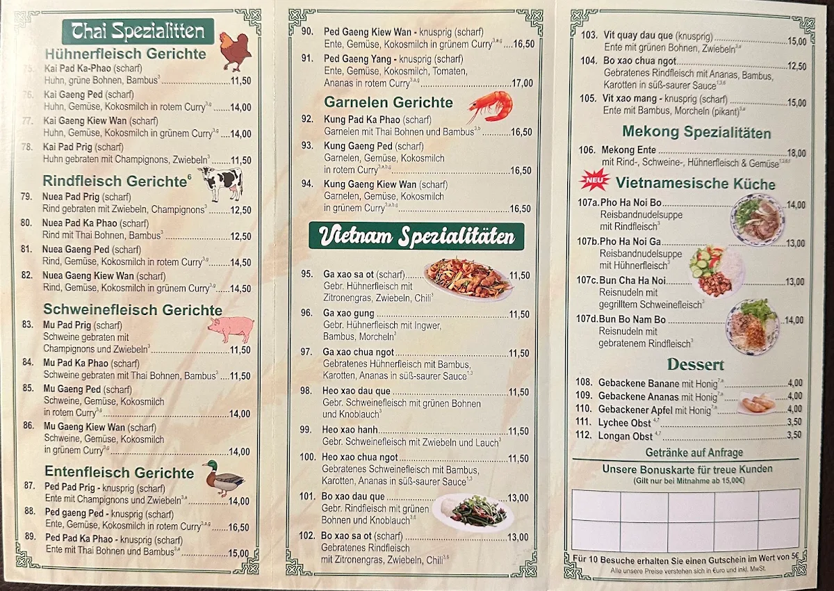Speisekarte, Mekong Bistro