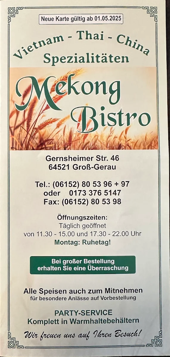Speisekarte, Mekong Bistro