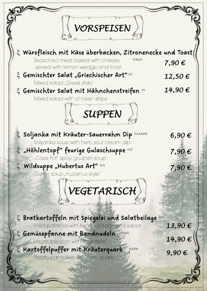 Speisekarte, Waldgasthaus "Sankt Marien"