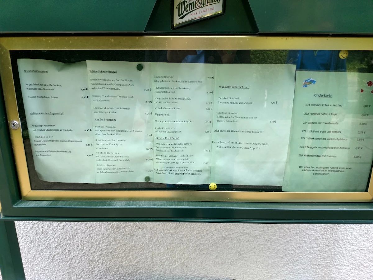 Speisekarte, Waldgasthaus "Sankt Marien"