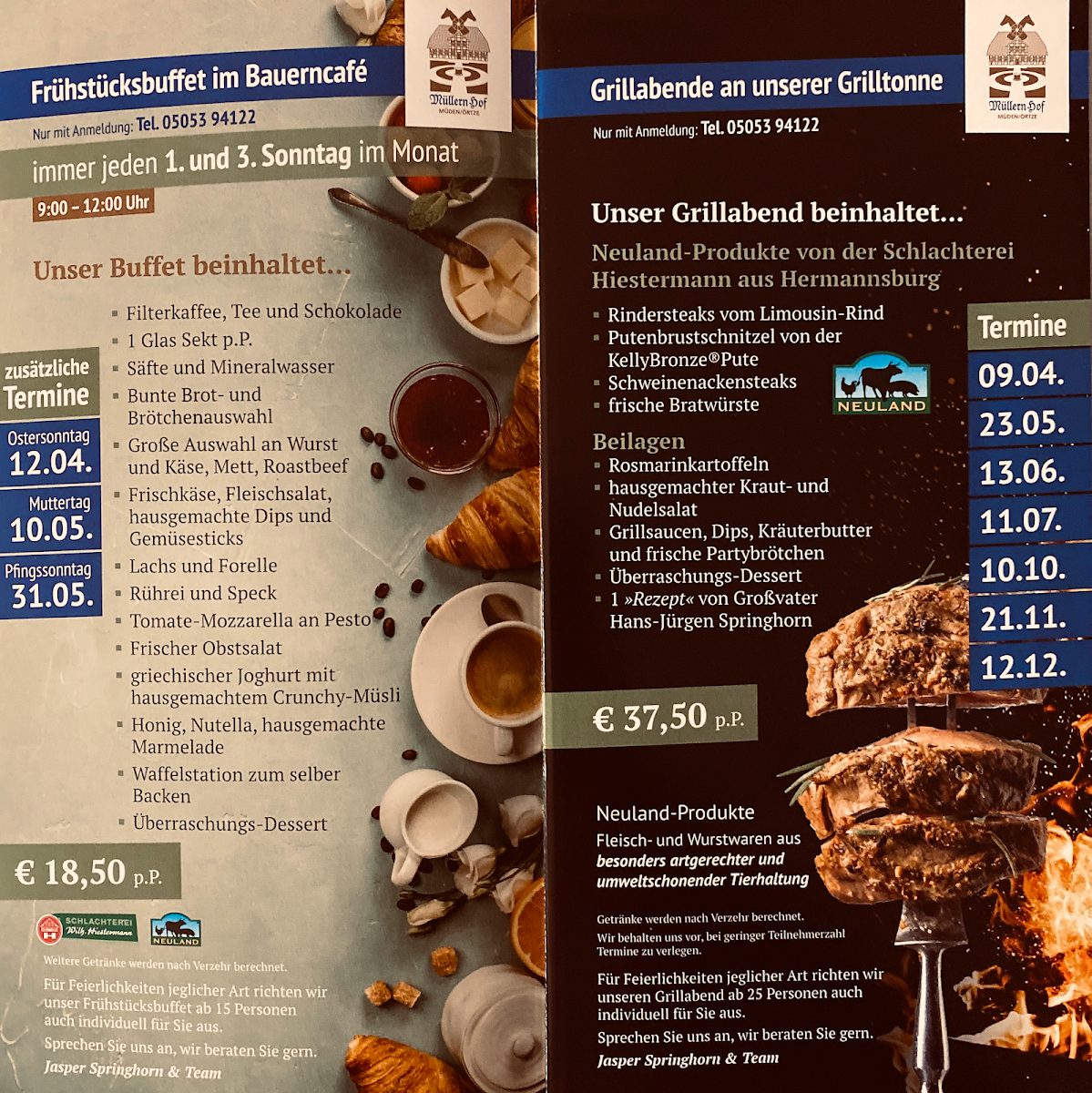 Speisekarte, Ole Müllern Schün Bauerncafé