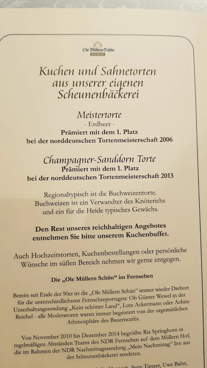 Speisekarte, Ole Müllern Schün Bauerncafé