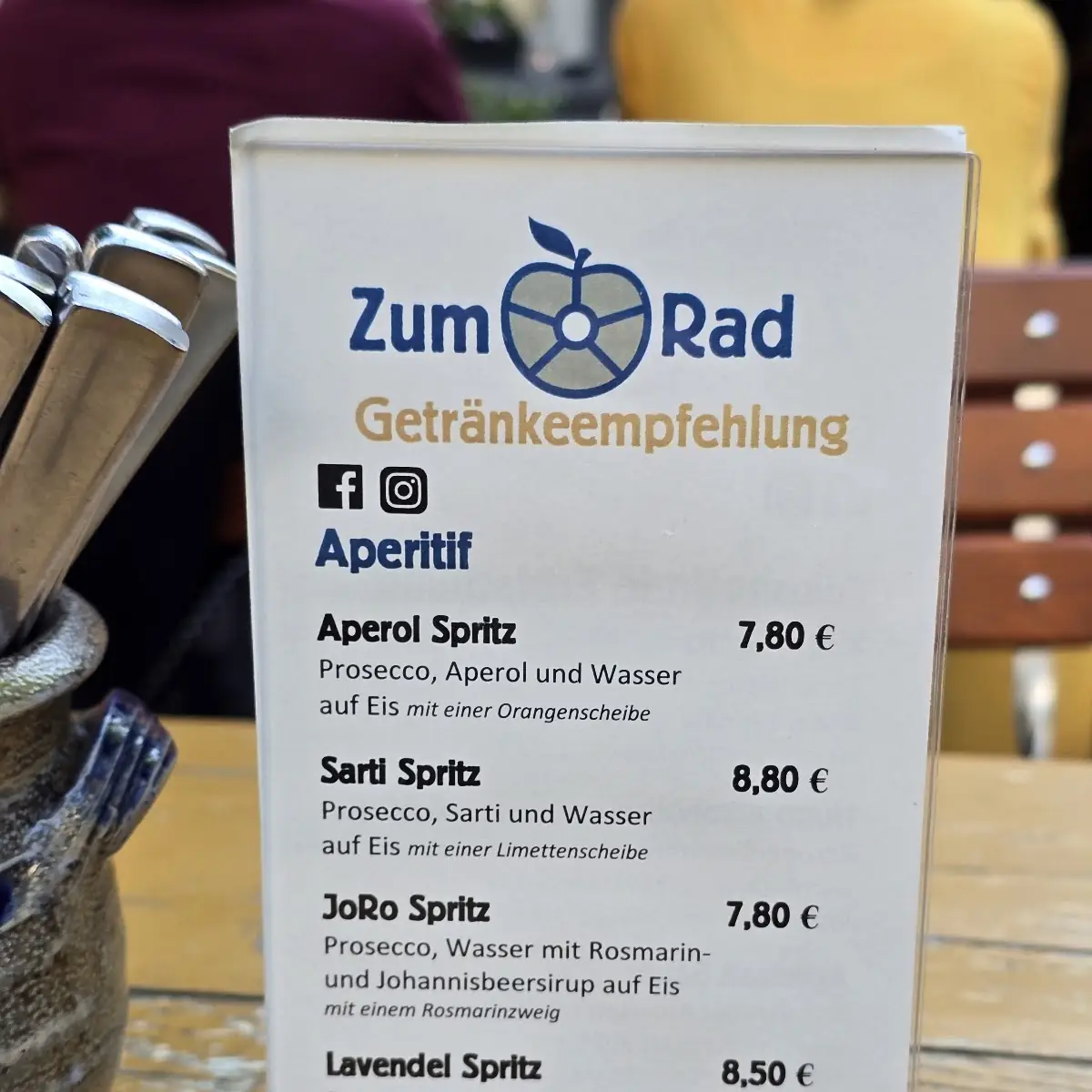 Speisekarte, Zum Rad