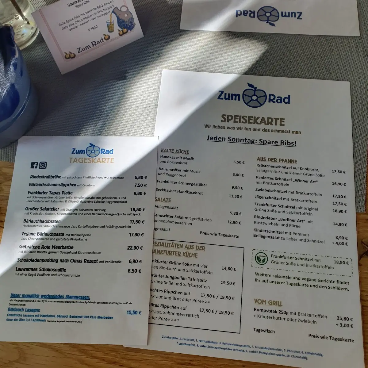 Speisekarte, Zum Rad