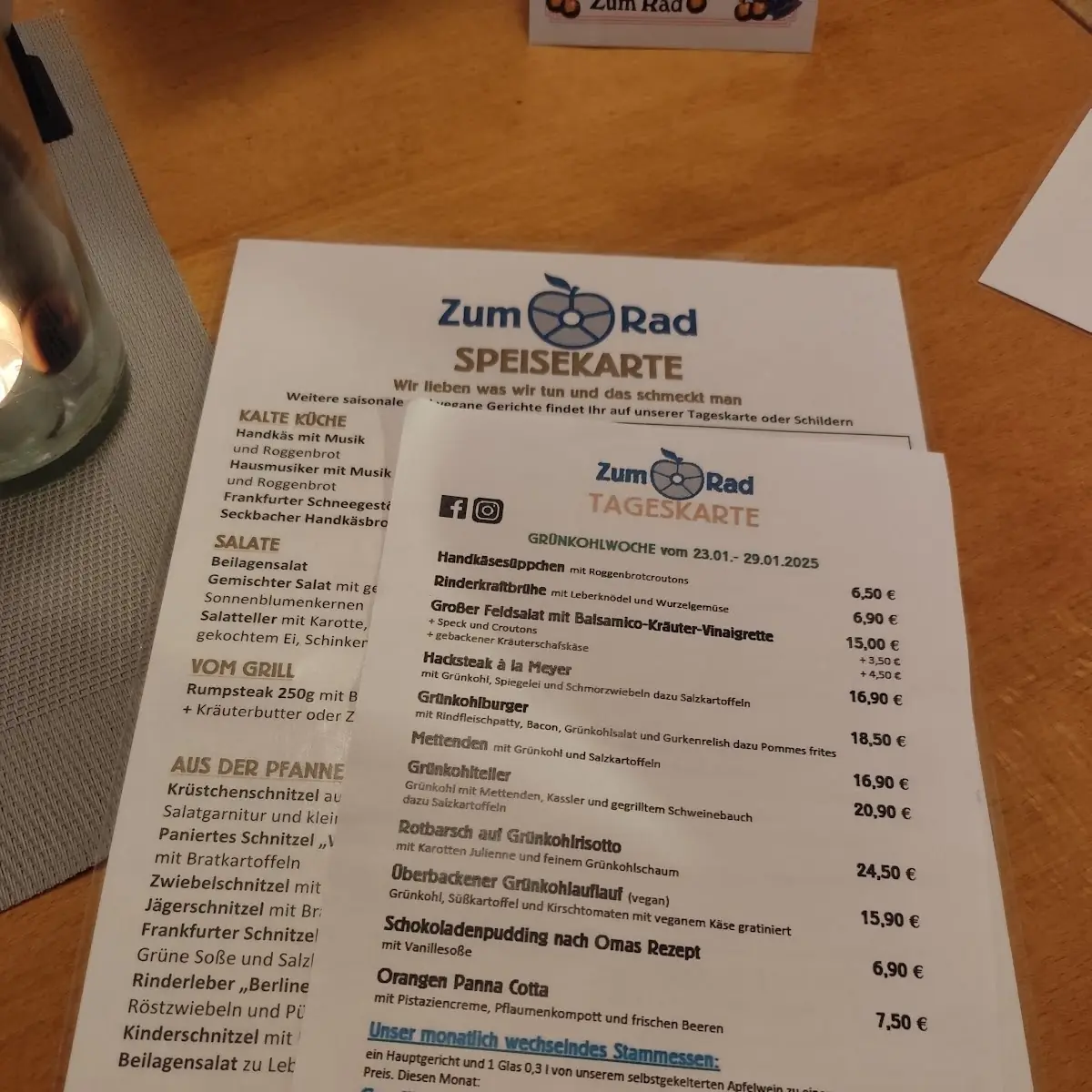 Speisekarte, Zum Rad