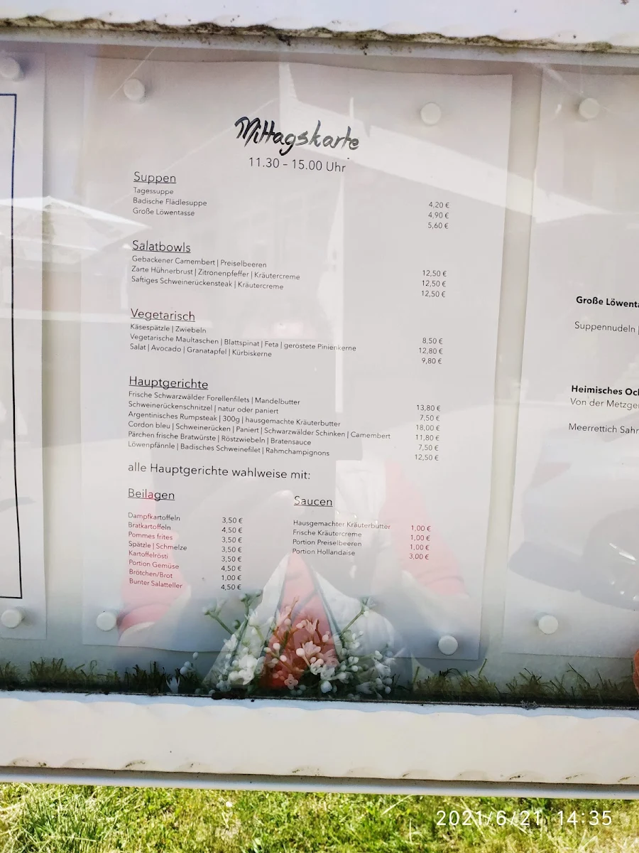Speisekarte, Löwen Patisserie