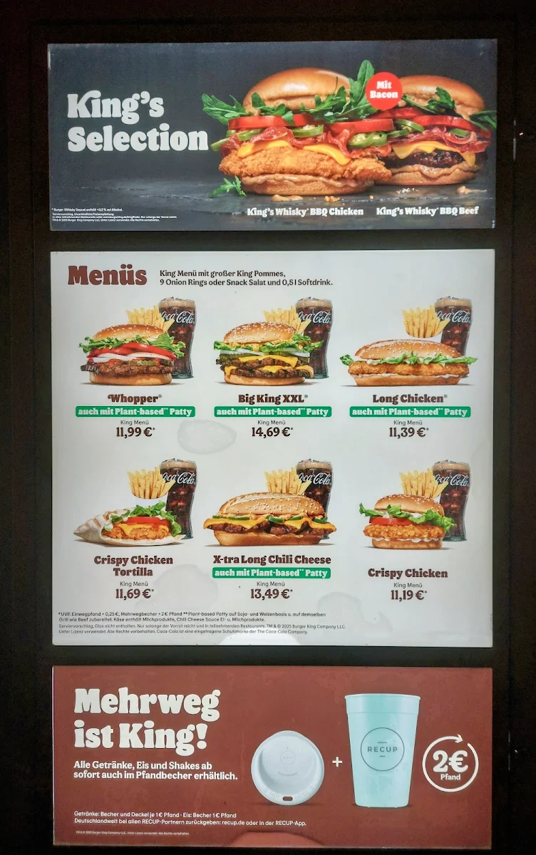 Speisekarte, Burger King