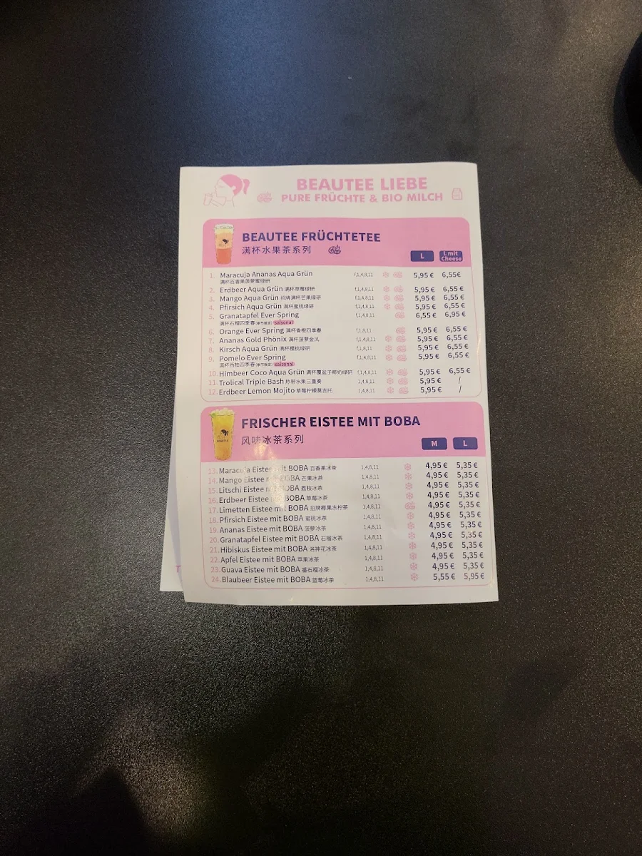 Speisekarte, Beautee Bubble Tea Dortmund