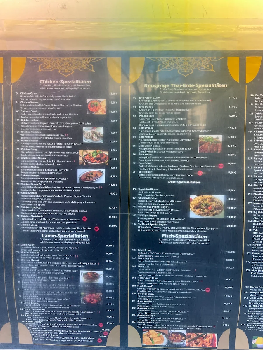 Speisekarte, Indisches Indian Restaurant Vinayaga - Stuttgart