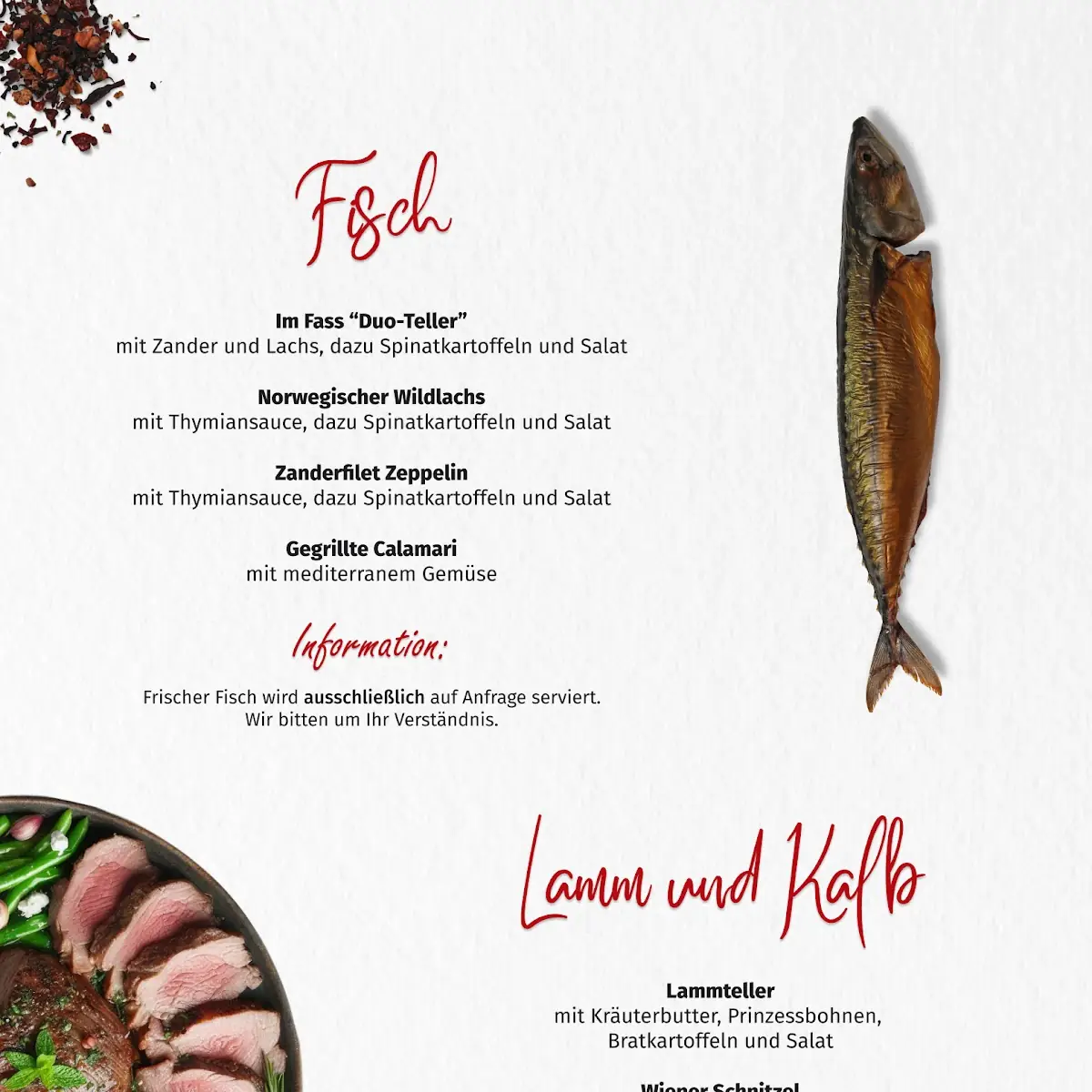 Speisekarte, Im Fass Restaurant