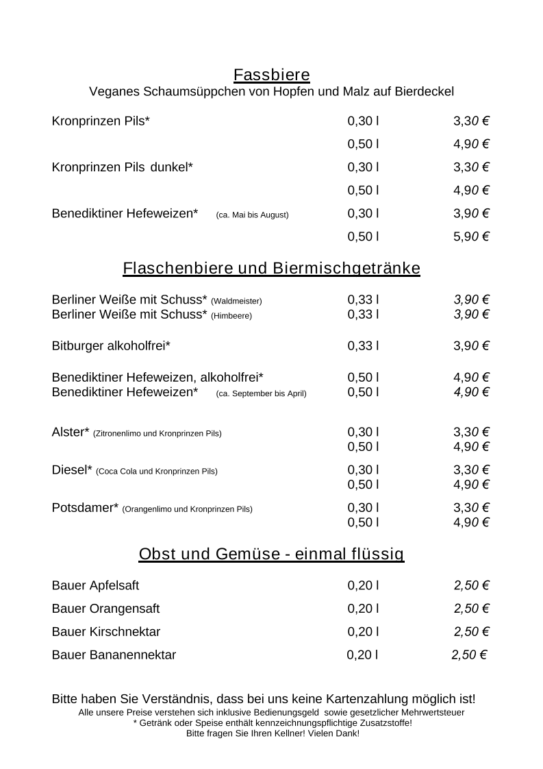 Speisekarte, Gasthaus Zum Alten Brauhaus