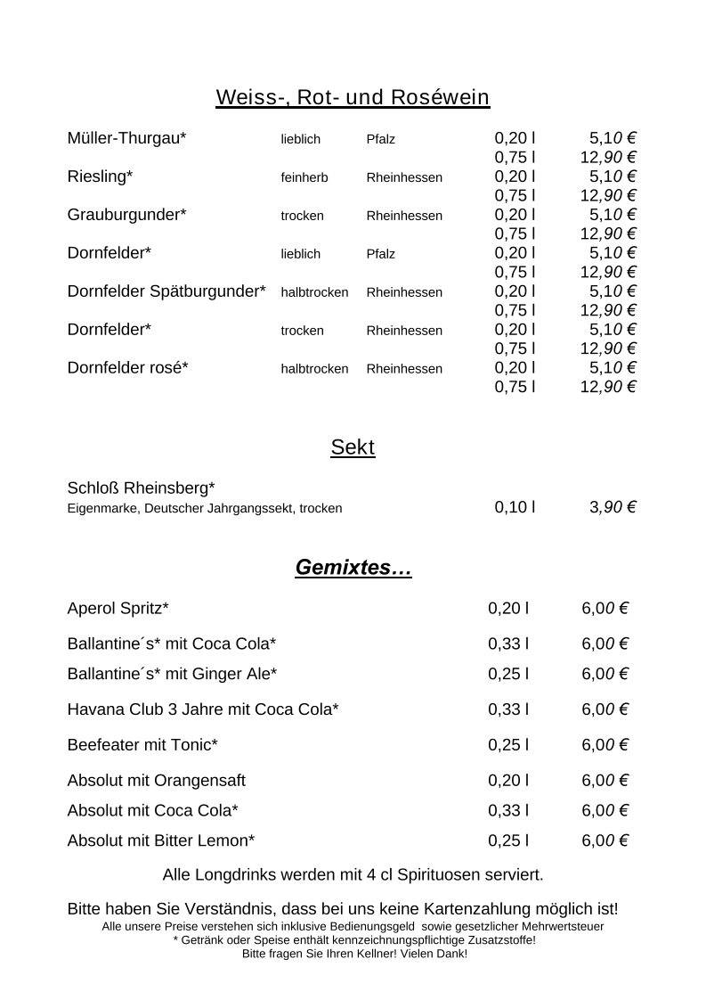 Speisekarte, Gasthaus Zum Alten Brauhaus