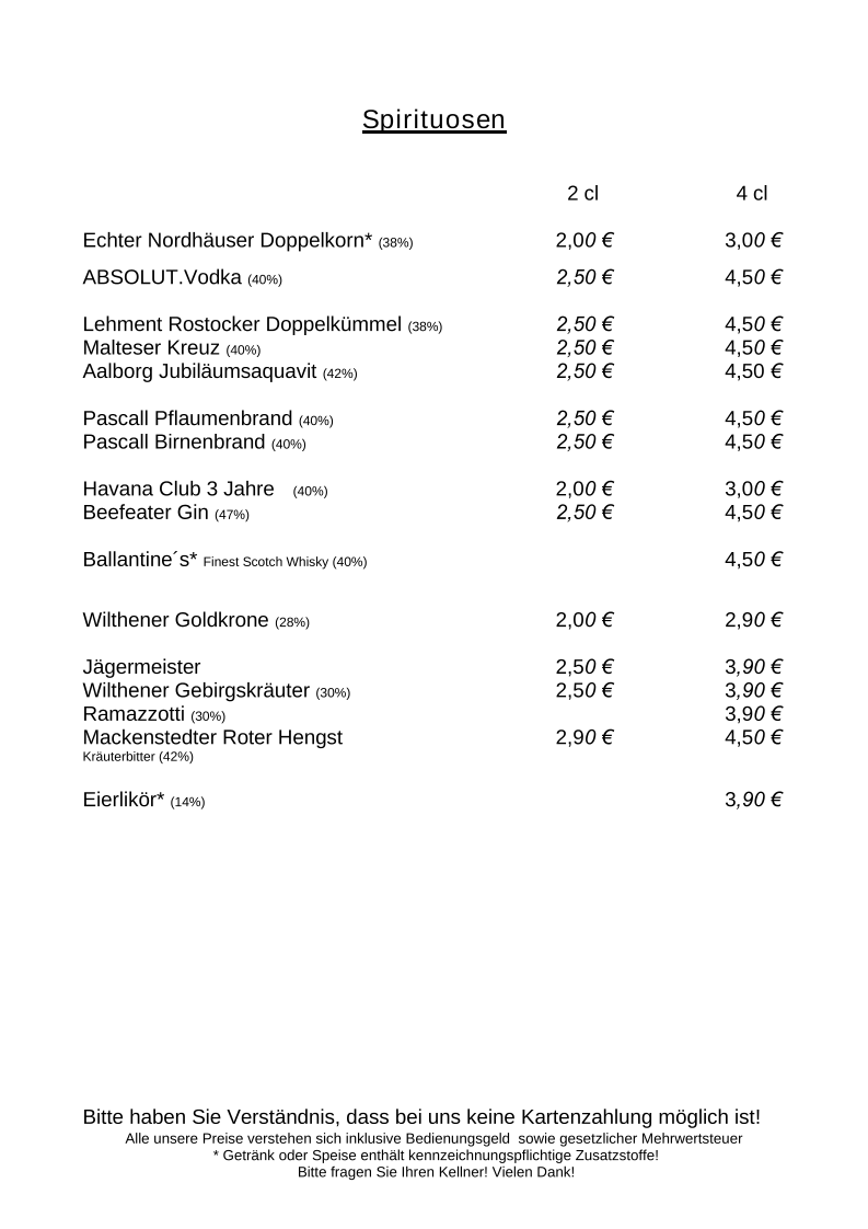 Speisekarte, Gasthaus Zum Alten Brauhaus