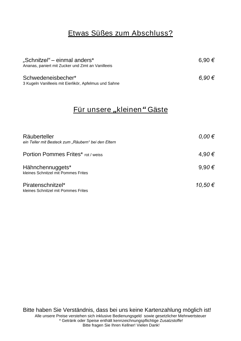 Speisekarte, Gasthaus Zum Alten Brauhaus