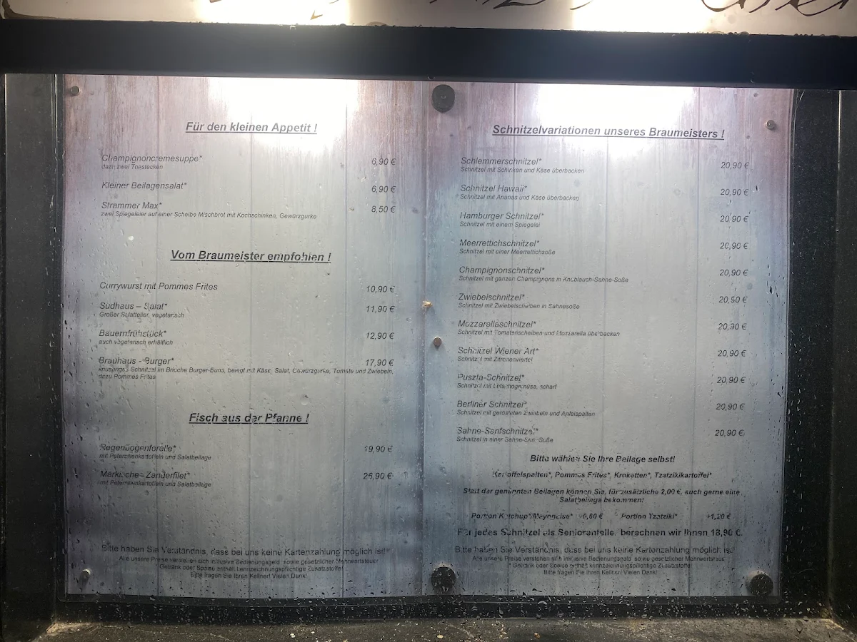 Speisekarte, Gasthaus Zum Alten Brauhaus