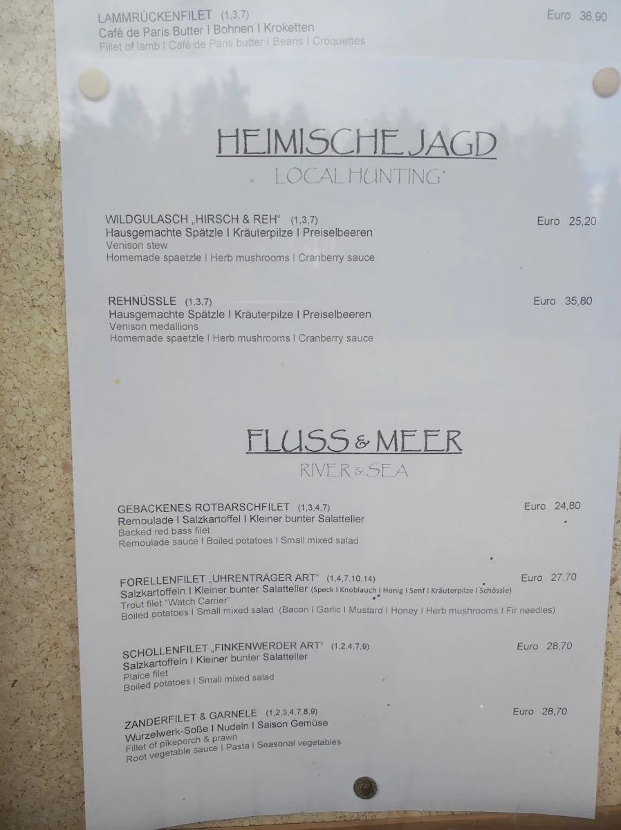 Speisekarte, Gasthaus Staude Triberg