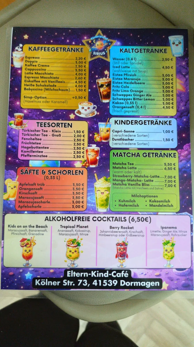 Speisekarte, Kinderplanet Sirius
