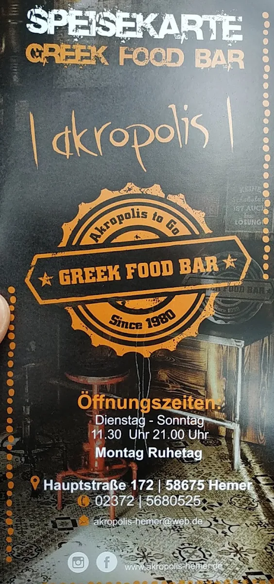 Speisekarte, Akropolis to Go - Greek Food Bar