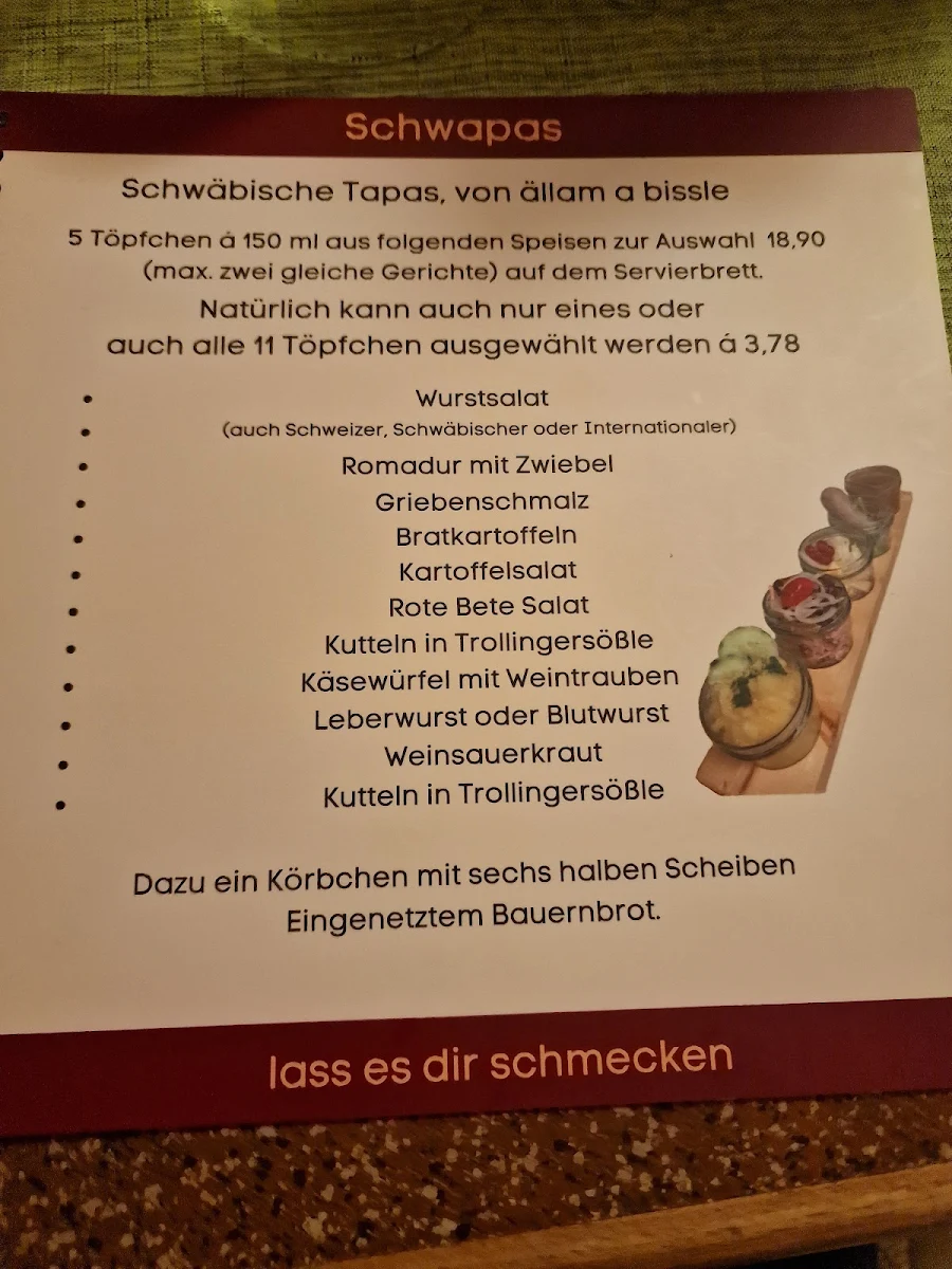 Speisekarte, Historische Besenwirtschaft "Zum Mostkrug"