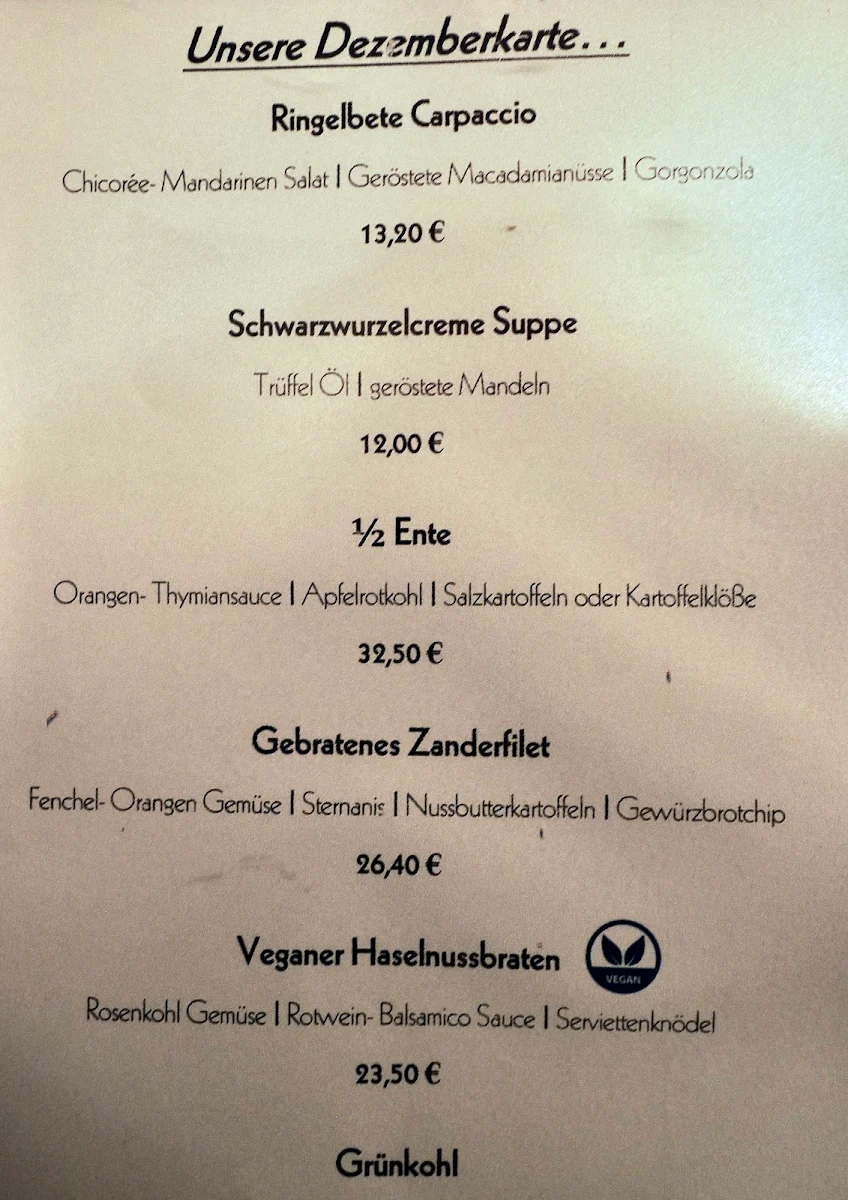 Speisekarte, Dragseth's Gasthof