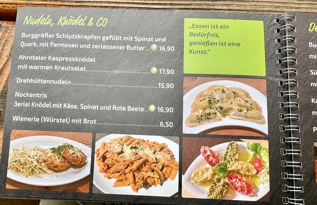 Speisekarte, Drehhütte