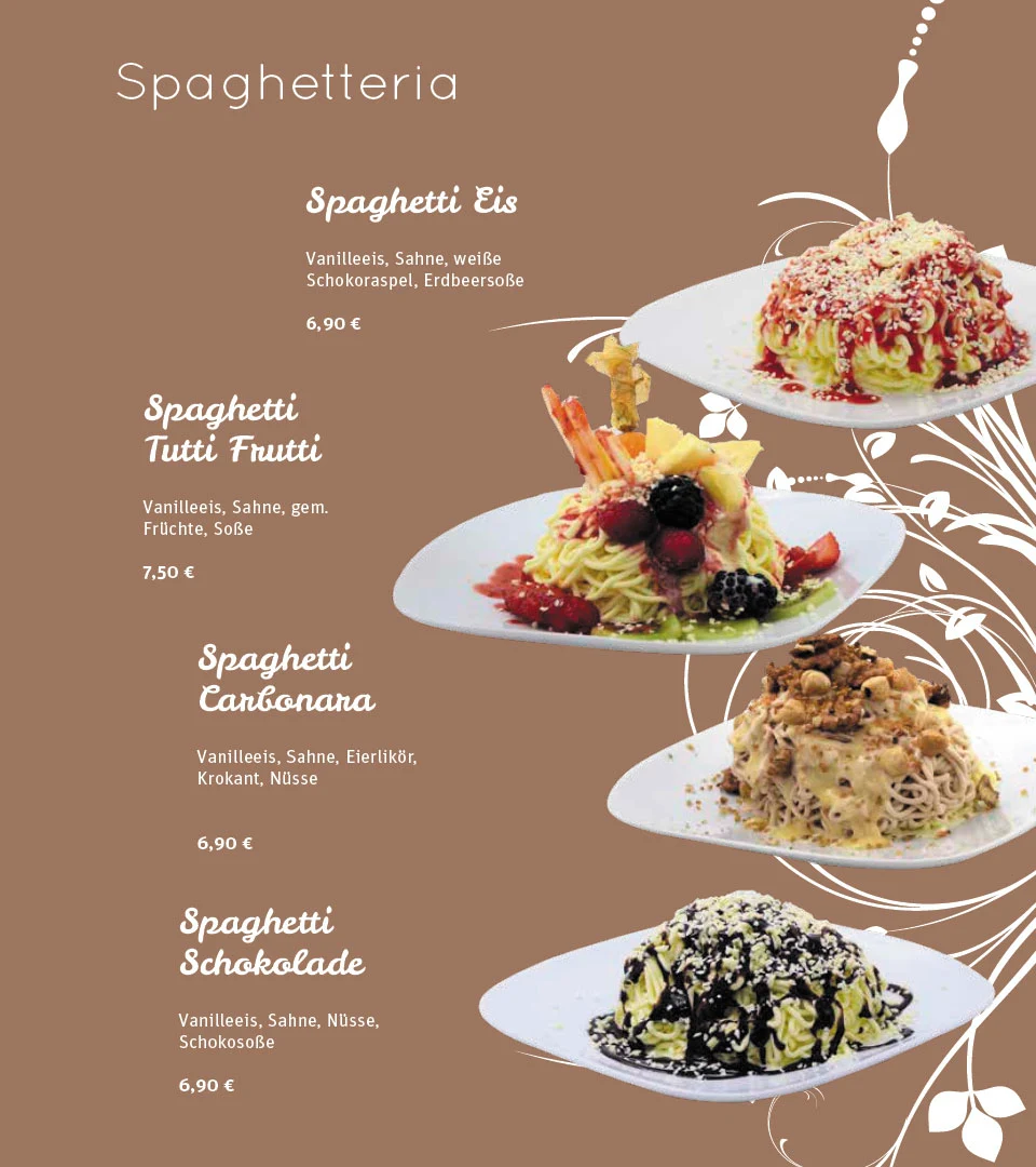 Speisekarte, Eiscafé BRUNO Gelato