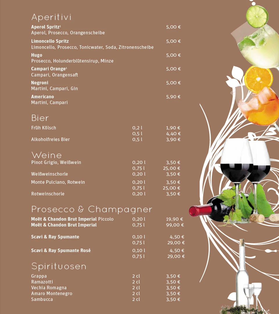 Speisekarte, Eiscafé BRUNO Gelato