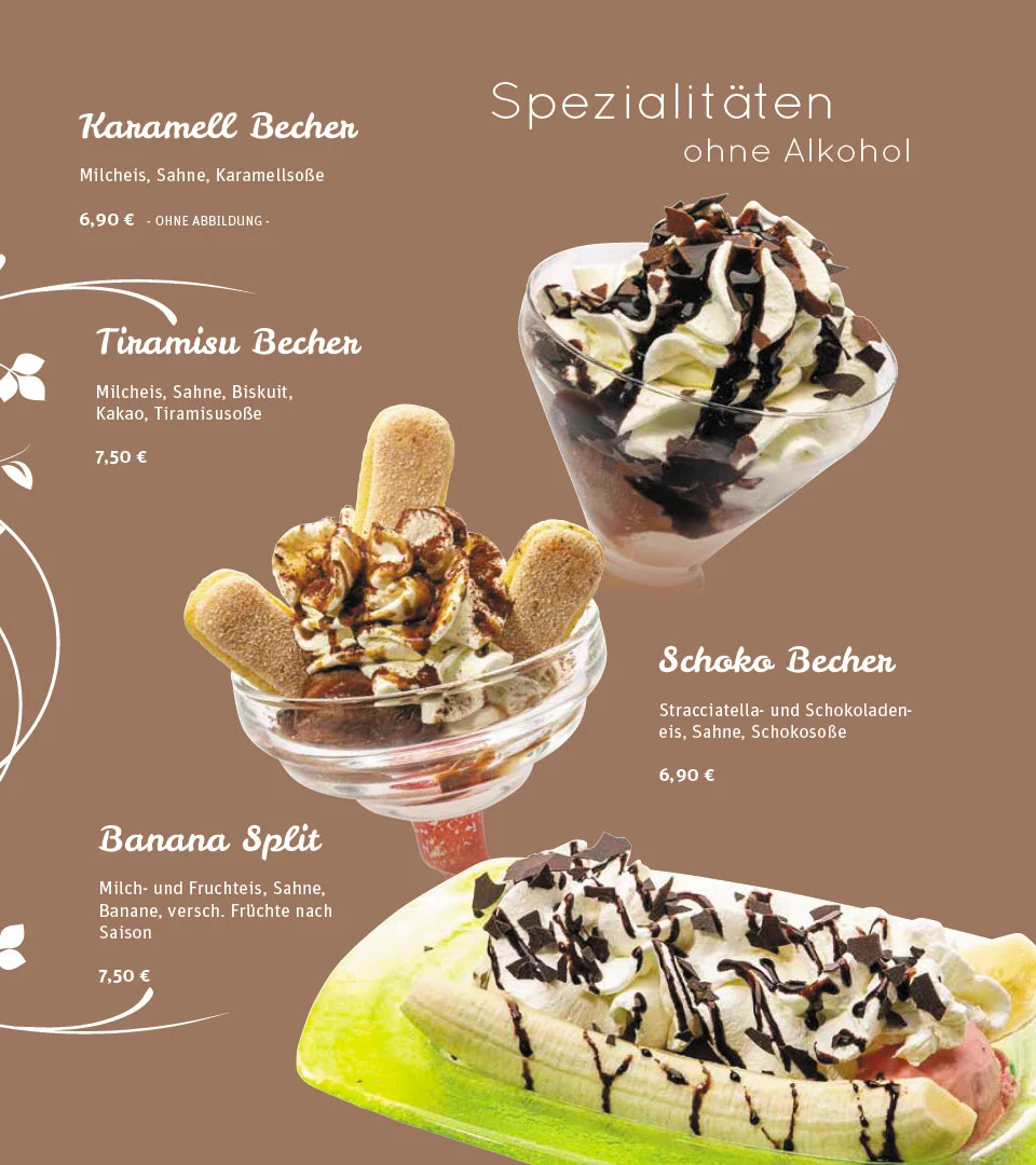 Speisekarte, Eiscafé BRUNO Gelato