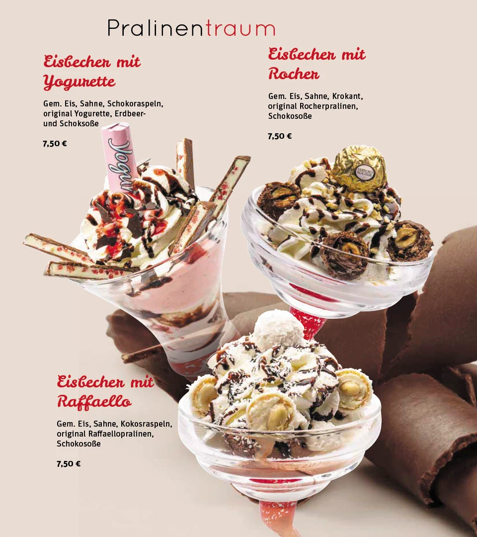 Speisekarte, Eiscafé BRUNO Gelato