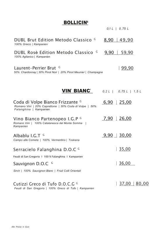 Speisekarte, Partenopeo Caffé & Bistrot