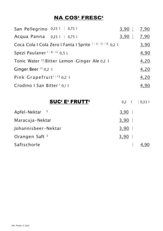 Speisekarte, Partenopeo Caffé & Bistrot