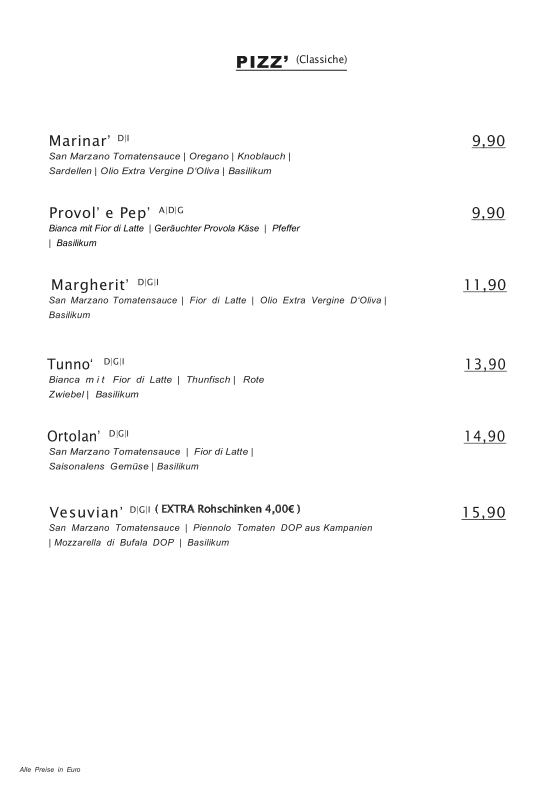 Speisekarte, Partenopeo Caffé & Bistrot