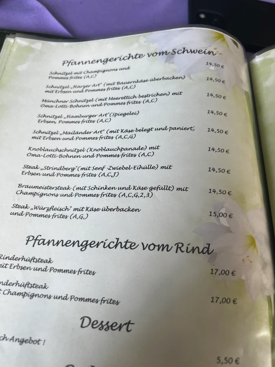 Speisekarte, Gaststätte zum Nußbaum