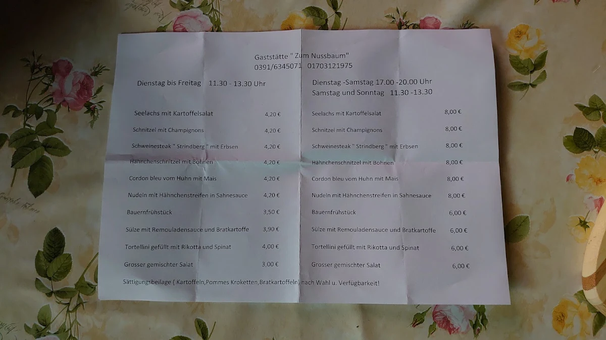 Speisekarte, Gaststätte zum Nußbaum