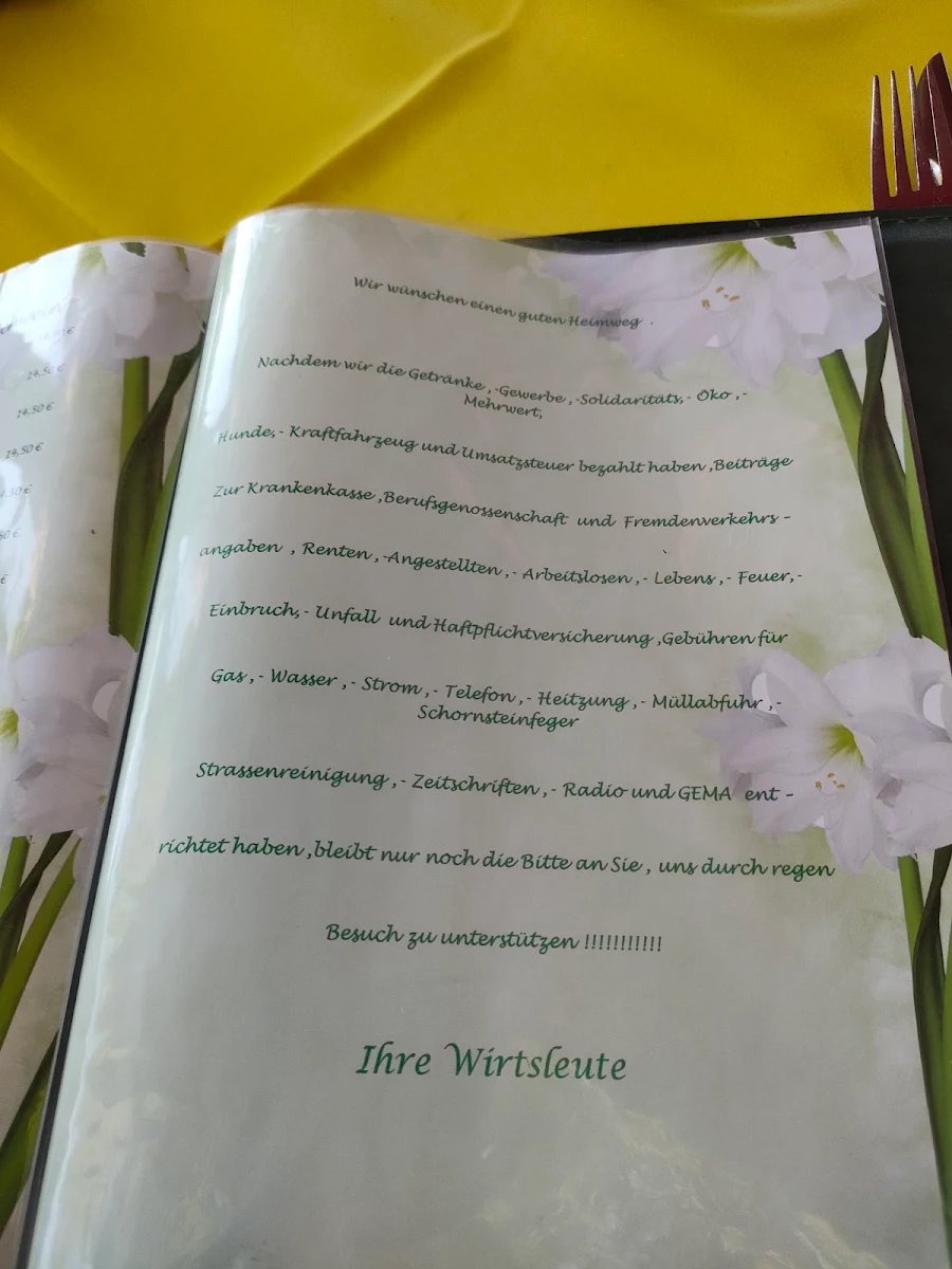Speisekarte, Gaststätte zum Nußbaum