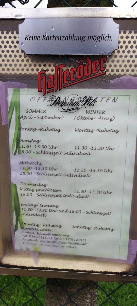 Speisekarte, Gaststätte zum Nußbaum