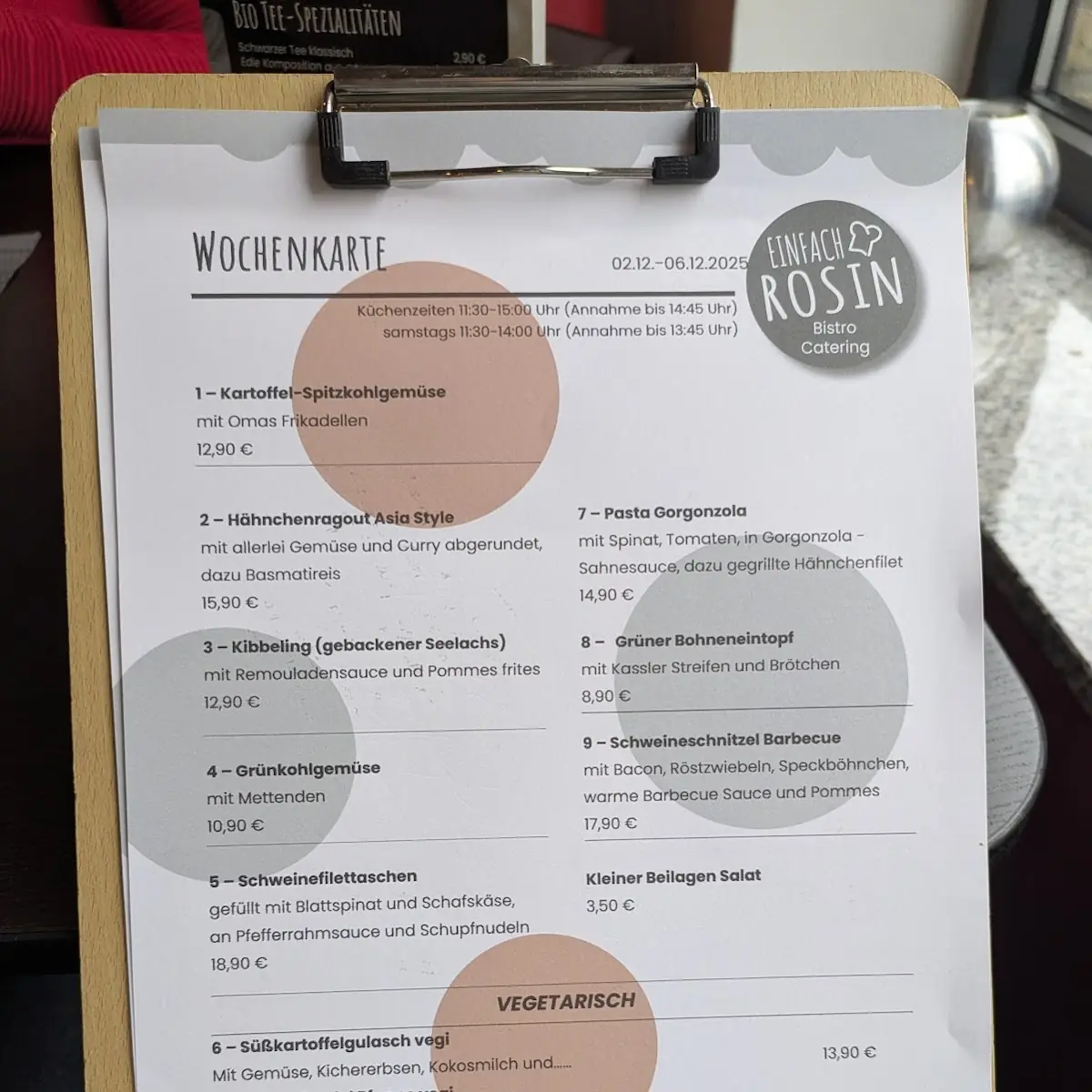 Speisekarte, Einfach Rosin