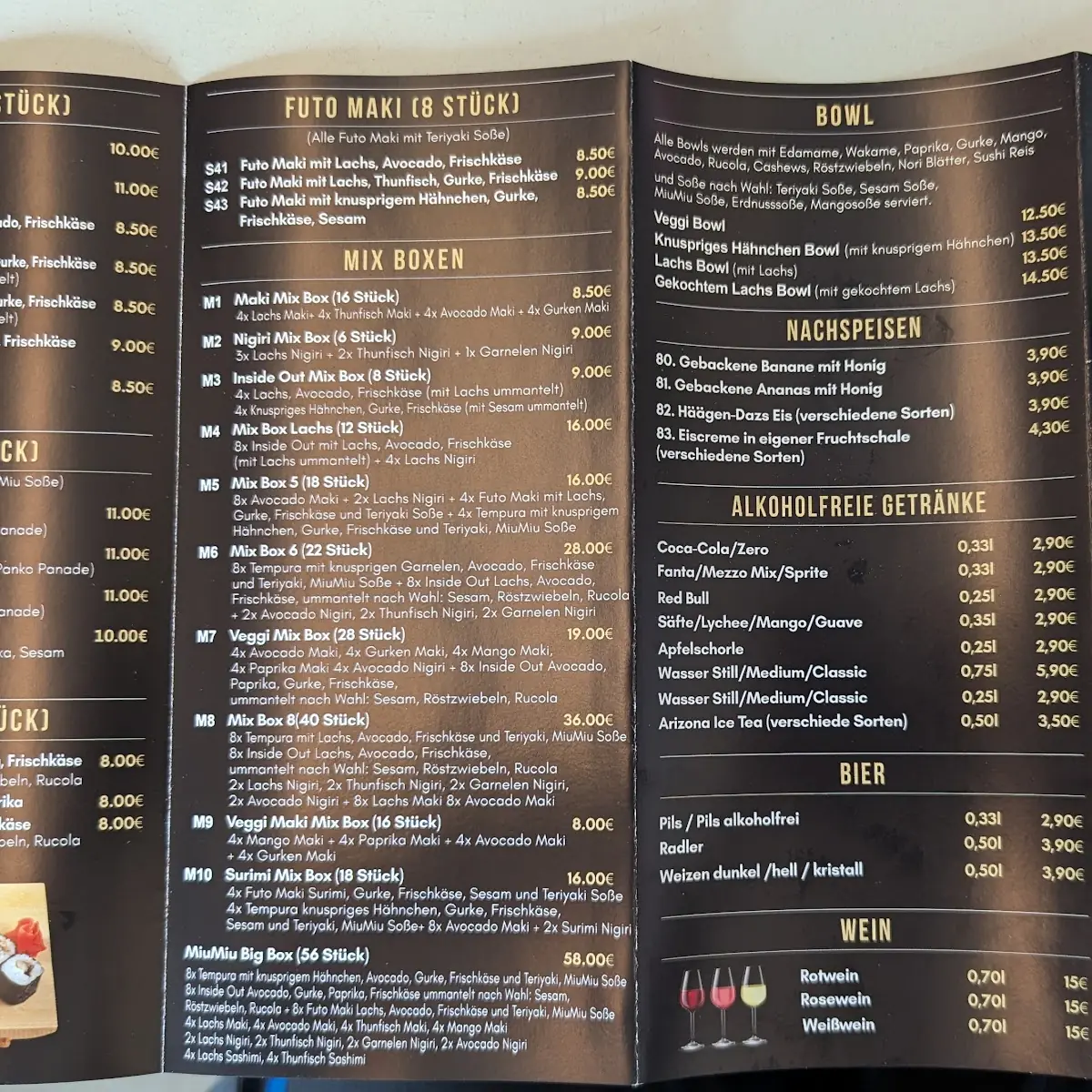 Speisekarte, MIU MIU ASIA FOOD Karlsruhe