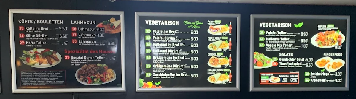 Speisekarte, Döner x Burger