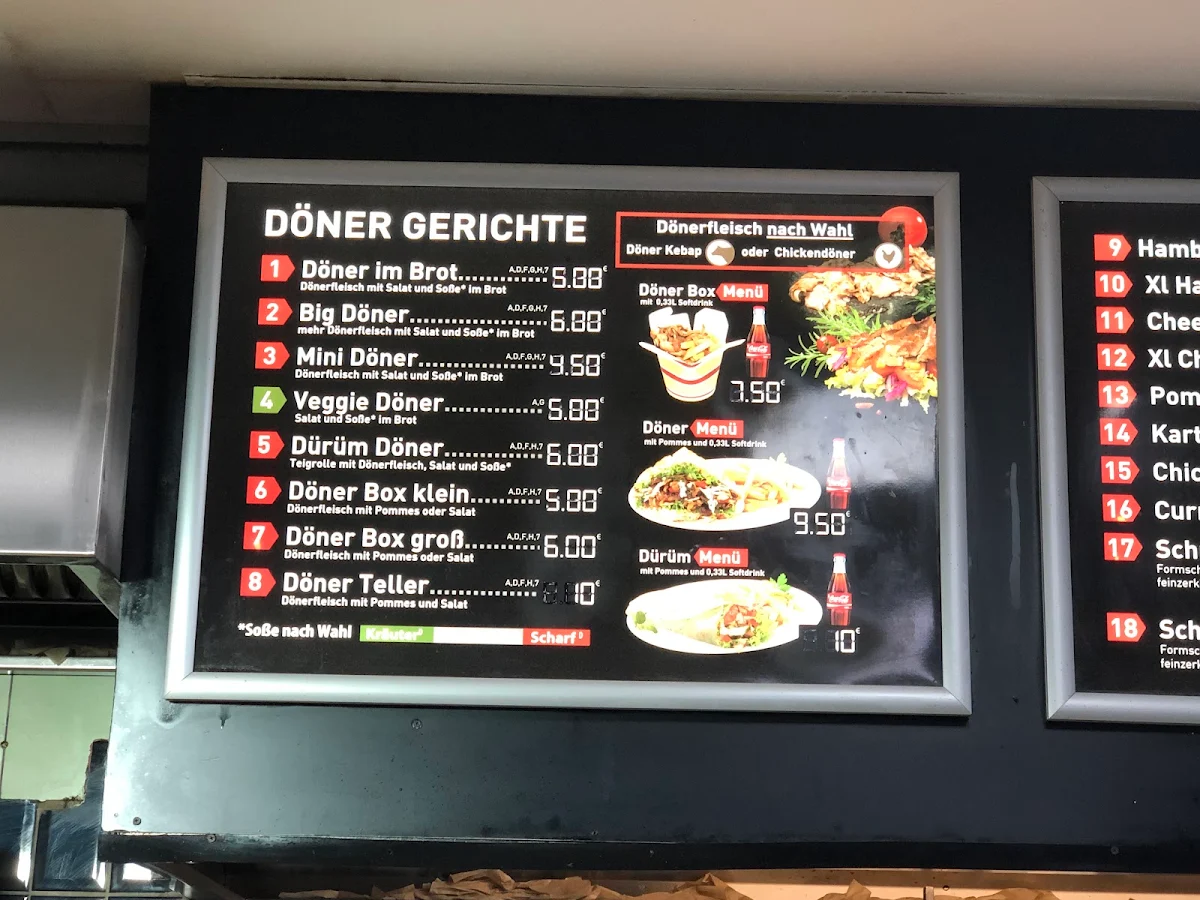 Speisekarte, Döner x Burger
