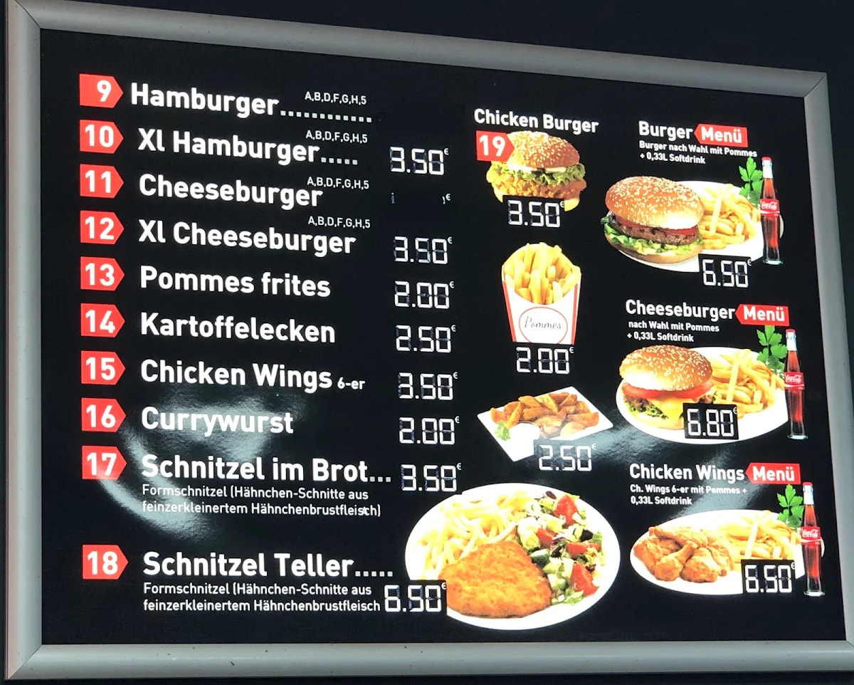 Speisekarte, Döner x Burger