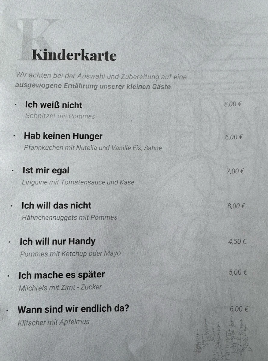 Speisekarte, Restaurant Erzgebirgsstuben
