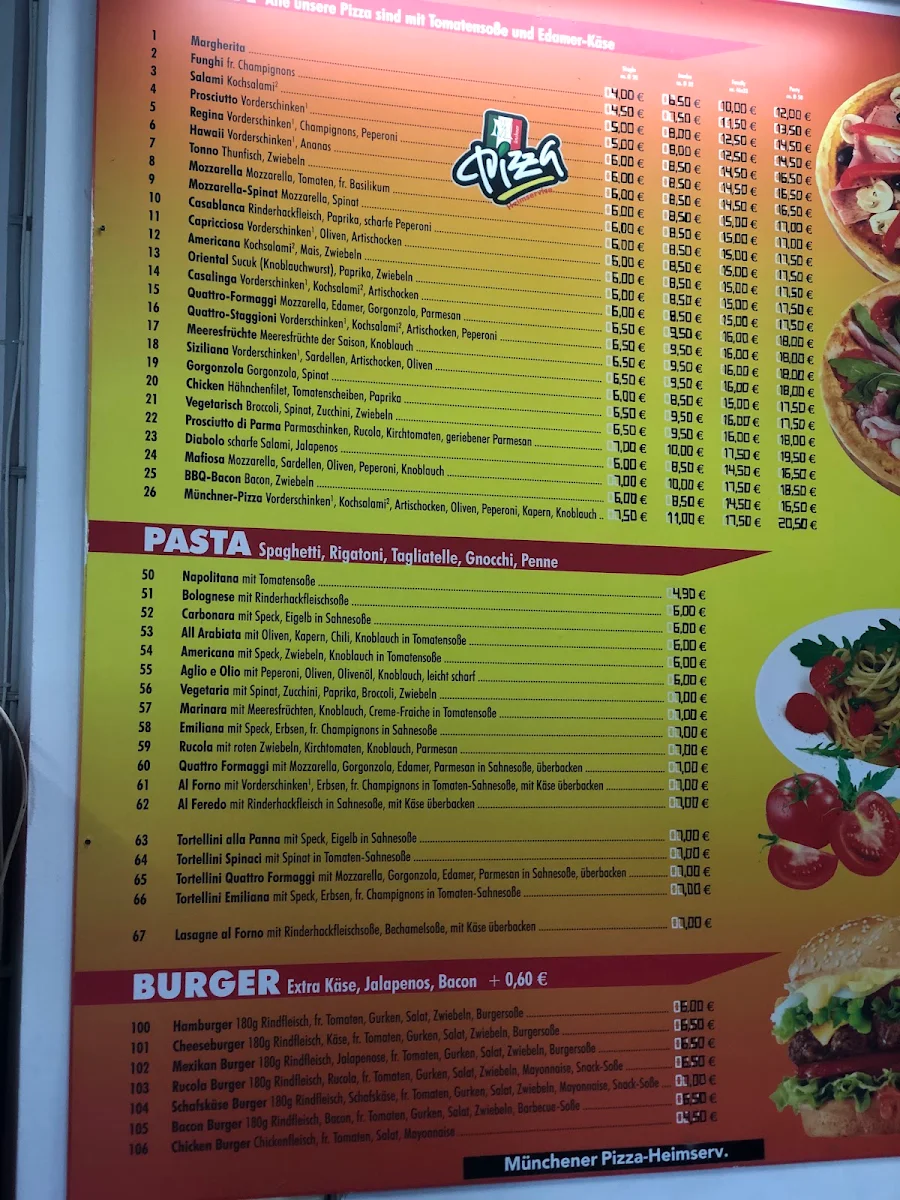 Speisekarte, Münchner Pizza Heimservice München
