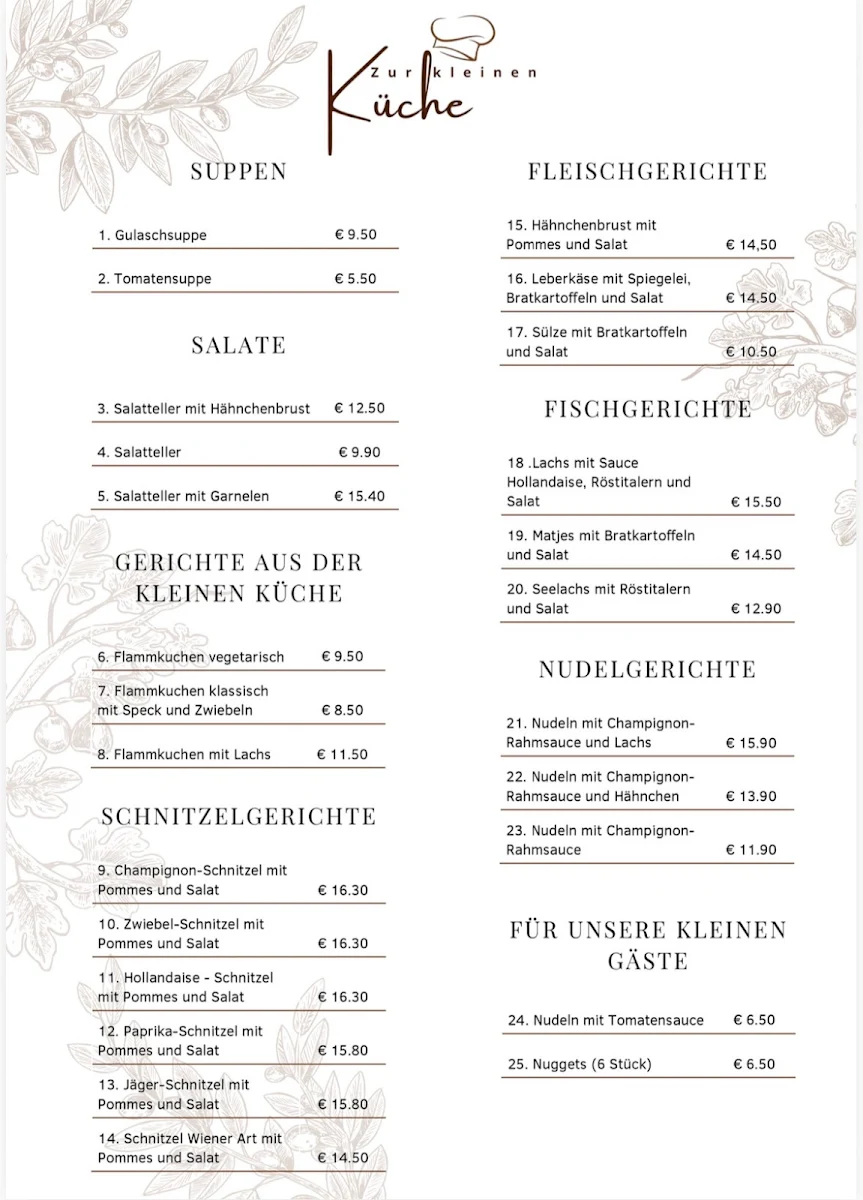 Speisekarte, Zur kleinen Küche