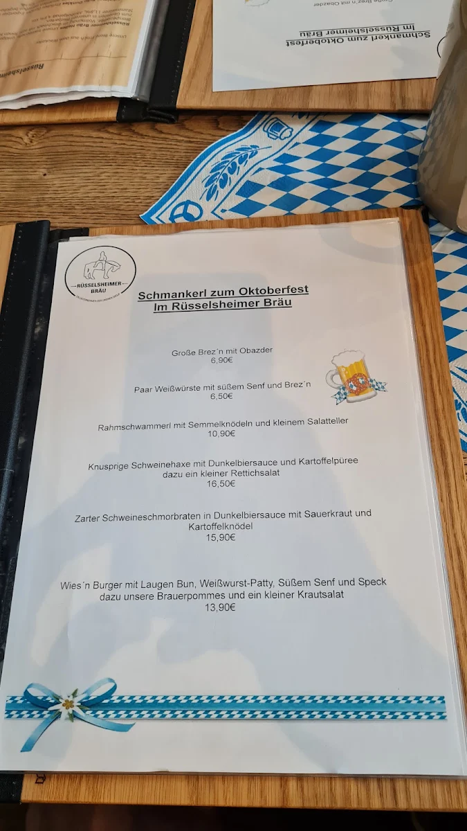 Speisekarte, Rüsselsheimer Bräu